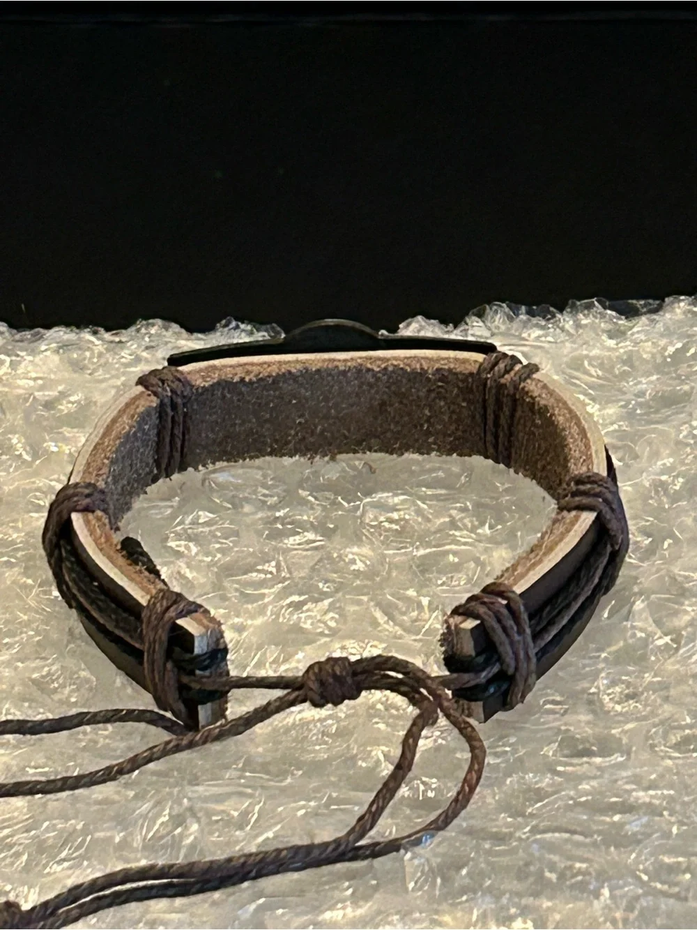 Men's Brown or Black Leather Peace Sign Adjustable Bracelet wAntique Metal Plate